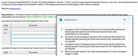 Lincoln Company issued $50,000 of 10-year, 8% bonds payable on January 1, 2018. Lincoln Company pays interest each January 1