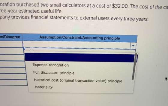 bration purchased two small calculators at a cost of $32.00. The cost of the ca ee-year estimated useful life. pany provides
