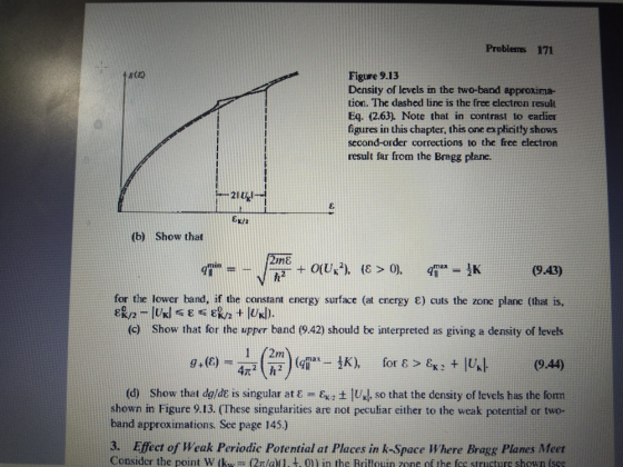 Problems 171 +8( Figure 9.13 Density of levels in the two-band approxima- tion. The dashed line is the free electron result E
