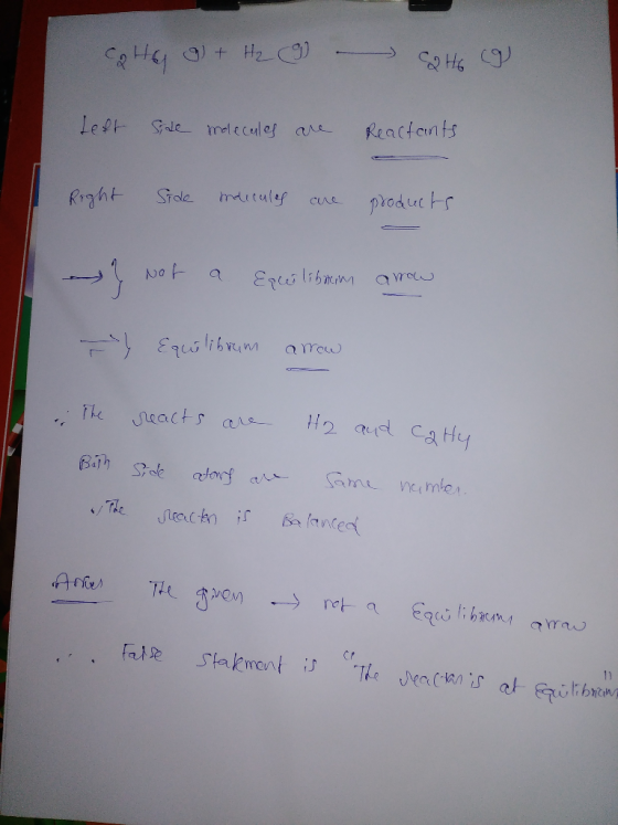 Coty 9) + H₂O co to g. left side molecules are Reactants Right Side maicules are products - } not a Equilibrem arrow } Equil