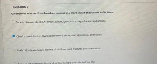 QUESTIONS As compared to other Euro-American populations, more Jewish populations suffer from Genetic diseases like BRCA1 bre