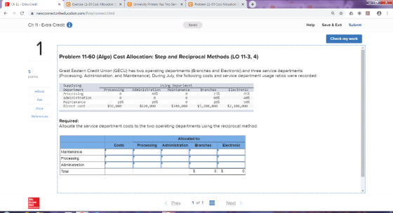 X- Ch 11 Extra Credit C Exercise 11-30 Cost Allocation: S C University Printers Has Two Serv C Problem 11-51 Cost Allocation: