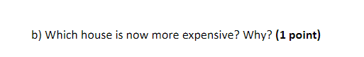 b) Which house is now more expensive? Why? (1 point)