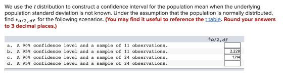 We use the t distribution to construct a confidence interval for the population mean when the underlying population standard