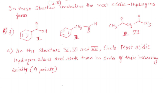 (1-5) - gn these Stutturonduline the most acdc-Hydugens ? a) 3n the Shuchur s SZ,D and-, citle Most aaduc