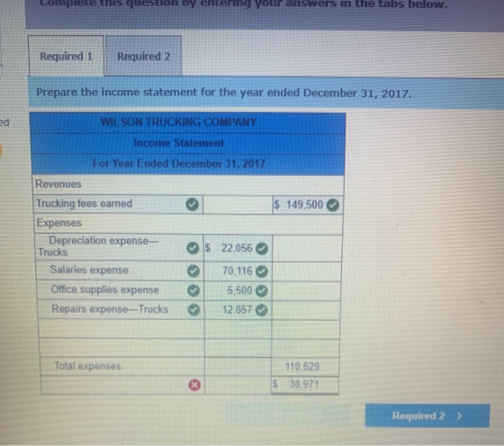 by entering your answers in the tabs below. Required 1 Required 2 Prepare the income statement for the year ended December 31