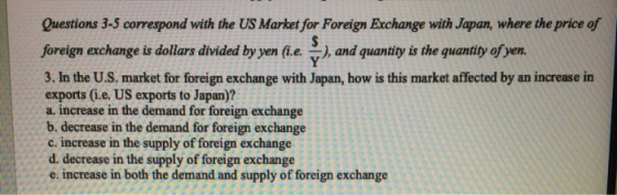 Questions 3-5 correspond with the US Market for Foreign Exchange with Japan, where the price of $ foreign exchange is dollars