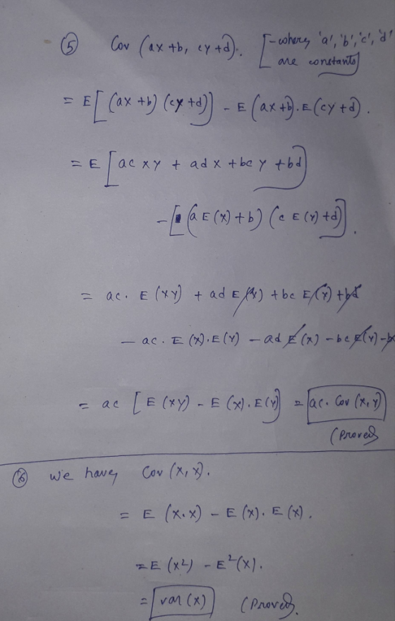 hny a1,8, 0, Ondtaily Cov (ax tb, ey d) me ac xy t ad x tbe y tb . E (xy) +ad E M) be - EalN-ep -ad ac E 2ac. Cov (x,Y ac (Pr