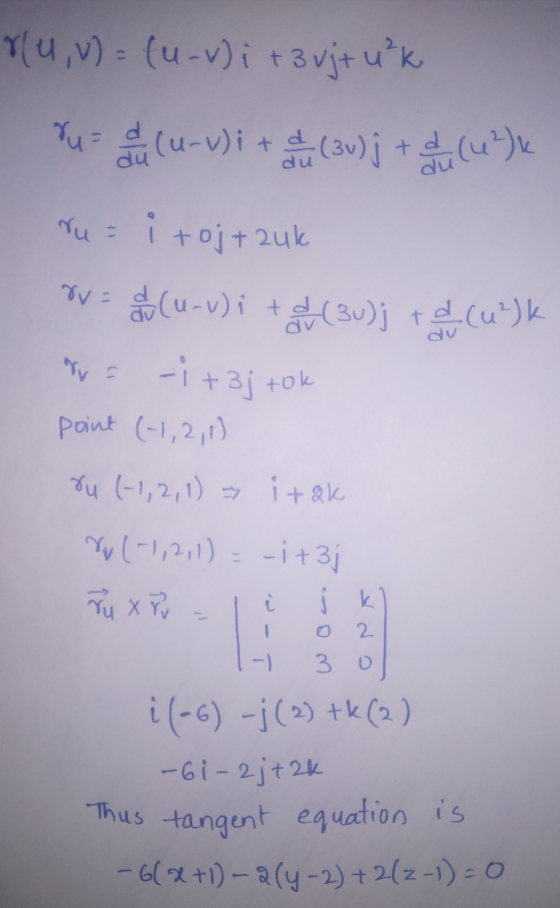 8(4,0) = (u-v) it 3 vj+ u²k ru a alu-u)i + a 1 (31) j + d (14²) ru = irojtzuk 8v = a (u-u)i + 2(30)j + d(u²) k y = -1 +3j tok
