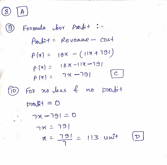 © Formula bor Probit :- Probit = Revenue - cost POM= 182 - (11+ 791) p(m) = 188-112 -279|| P (n) = 72–791 e 0 For no closs &
