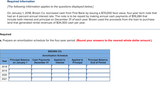 Required information [The following information applies to the questions displayed below.] On January 1, 2018, Brown Co. borr
