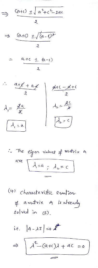 足 2. at a 2- -. The eig en Value tix A + characte rhcon Solved in a)