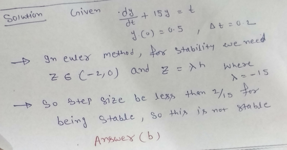 ody dt In enler Solution Given des + 159 zt y.(o)=0.5 At = 0.2 method, for stability we no need Z 6 (-2, 0) and z=th Where x