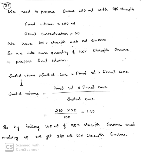 lale need to prepare sof, strayth Ensure 280 und with final volume = 280 me final concentration = so lale have 100% strenth 2