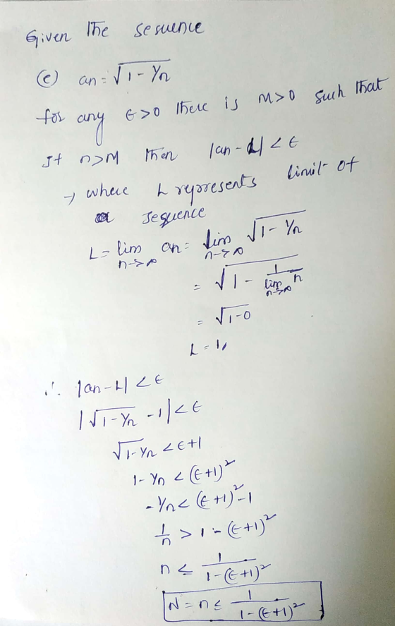 Given the sesuence (e) an=vi-Yo m is o such that for any & so there of It nom Then I can-allt - where a represents tinnit a s