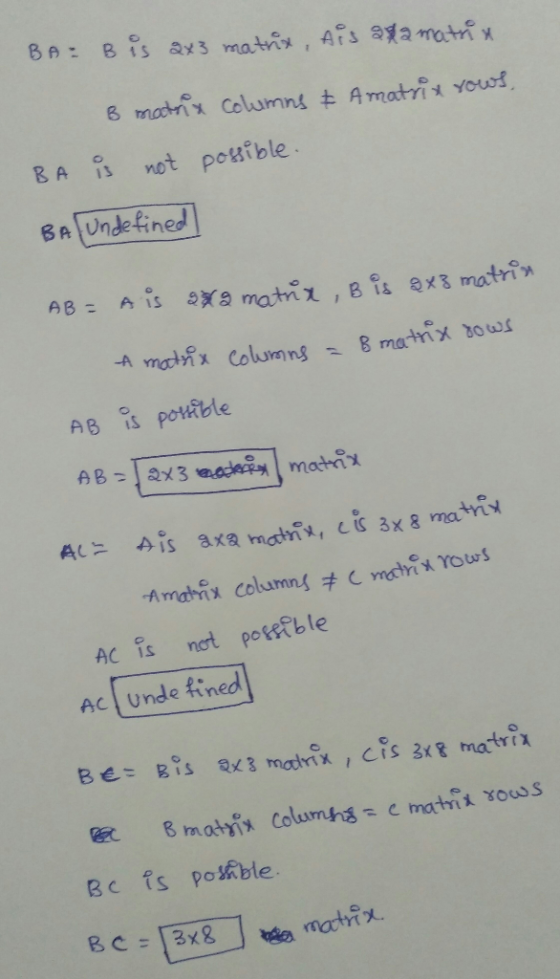 8 matix Columns Amatri t yous BA i not posible sA Unde fined Ac Unde ne