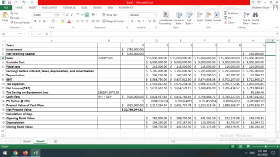 x] 5 Book1 - Microsoft Excel ? X FILE HOME INSERT PAGE LAYOUT FORMULAS DATA REVIEW VIEW POWERPIVOT Shubham Goyal - A OX Calib