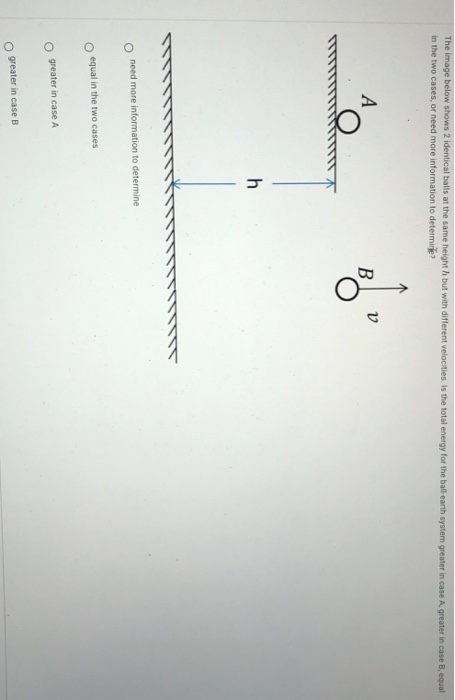 The image below shows 2 identical balls at the same heighth but with different velocities. Is the total energy for the ball e