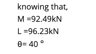 knowing that, M =92.49kN L =96.23kN 0= 40°