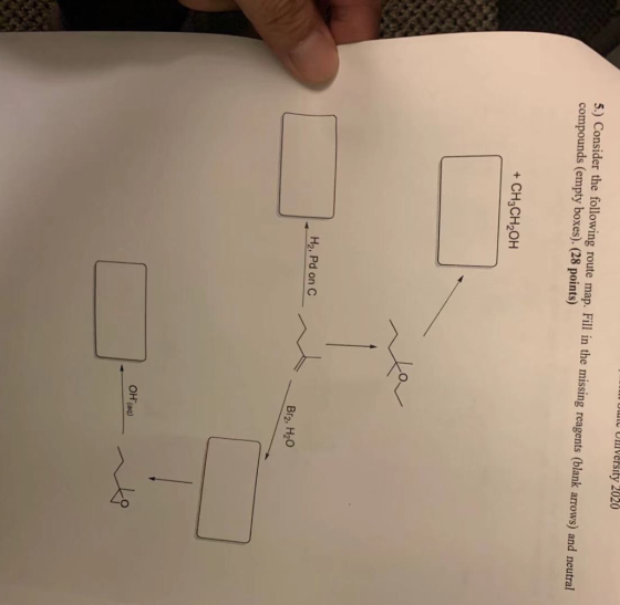 m ult UHI Versity 2020 5.) Consider the following route map. Fill in the missing reagents (blank arrows) and neutral compound