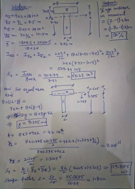 T ----- - et wt sta-- % age increase in moment = (2-1)×100 = (1.80-1)×100 TI 12 12 solution :- t8 Continue Yoo7. in I AI=9x2=