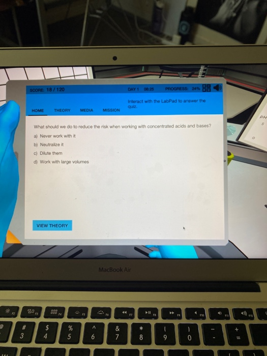 SCORE 18/120 DAY 1025 PROGRESS 2 5 Interact with the LabPad to answer the qui HOME THEORY MEDIA MISSION 5 What should we do t