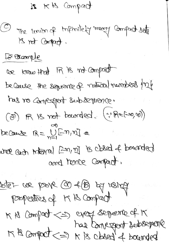 15 kW Compac © The union of infinitely marry compact sets is not compact For Bample we know that in is not compact because th