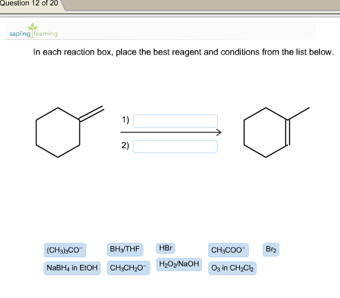 Question 12 of 20 pling In each reaction box, plac