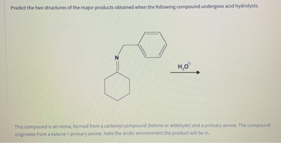 Predict the two structures of the major products obtained when the following compound undergoes acid hydrolysis. HO This comp