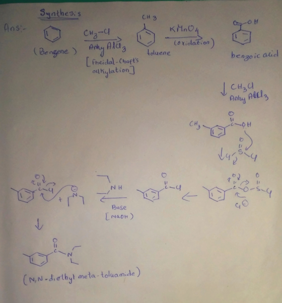 Synthesis -OH Ansi- CH3 KMnO4 Coxidation) toluene CH₂-C1 (Bengene) Anny Allaz [Freidal-Chafts alkylation benzoic acid J CH₂U