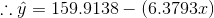 \therefore \hat{y}=159.9138-(6.3793x)