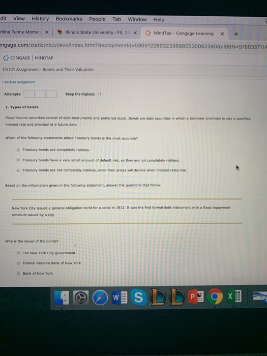 dit View History Bookmarks People Tab Window Help nline Funny Momen Illinois State University : FIL 24 MindTap - Cengage Lear