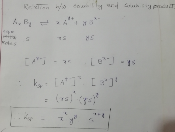 y+ 2 - ksp=[Art] ². [ 3²-] Relation b/w soleability and soleability product Ax By ř x + y B ys leqm initial moles s as [ Att
