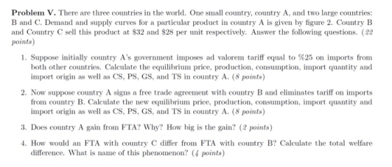 Problem V. There are three countries in the world. One small country, country A, and two large countries: B and C. Demand and