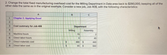 2. Change the total fixed manufacturing overhead cost for the Milling Department in Data area back to $390,000, keeping all o