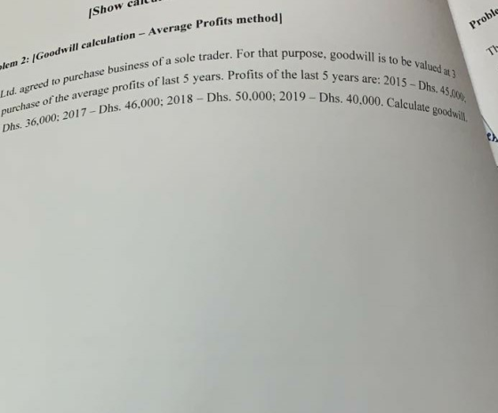 [Show call de Profits method] Proble 7. Goodwill calculation - Average Profits met ole trader. For that purpose, goodwill is