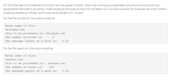 (3) The final step is to implement a function remove_apos() function, which has a string as a parameter, and returns a string