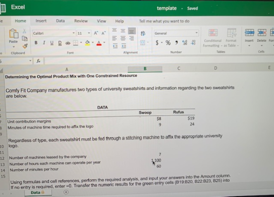 Excel template - Saved le Home Insert Data Review View Help Tell me what you want to do A = 29 General Calibri - 11 -A BIURA