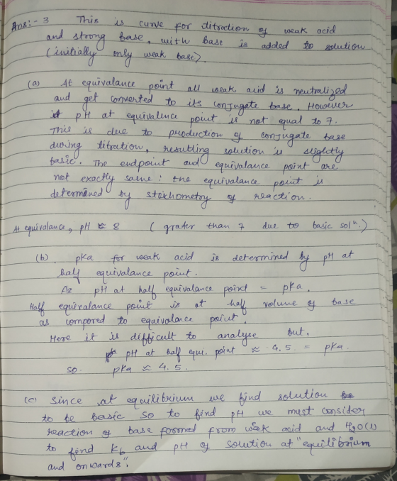 This Ans: -3 -3 This is curve for titration of weak and strong acid base, with base is added to solution Curitially only weak