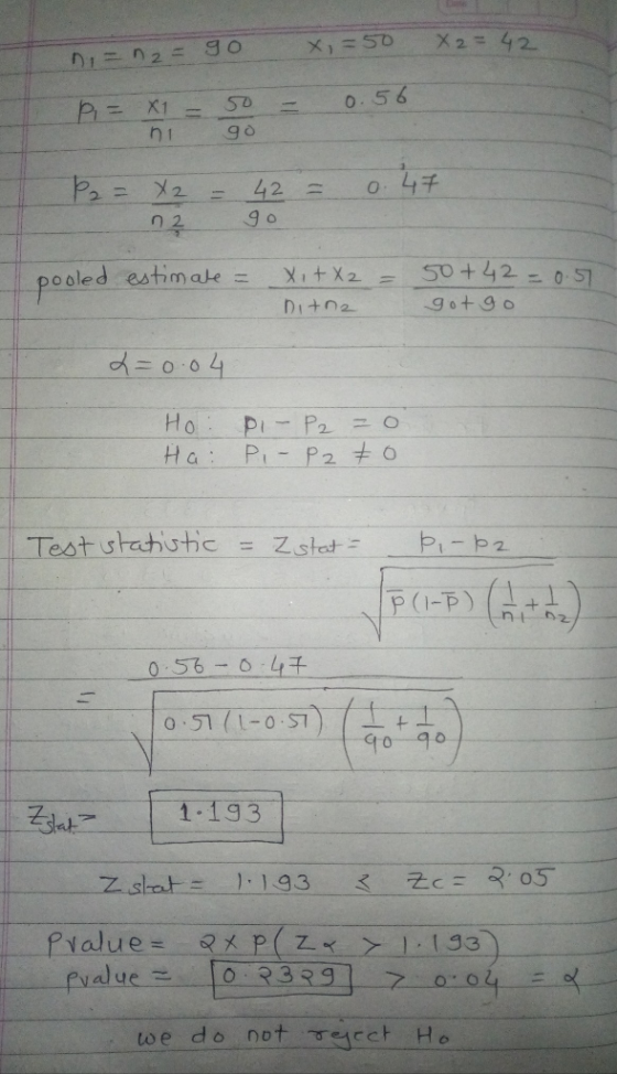 ni9o pooled estim Teot statistic = Zsm pl_ba n62 toe do not ycct Ho