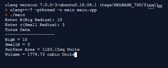 clang version 7.0.0-3-ubuntu0.18.04.1 (tags/RELEASE_700/firal) ? clang++-7 pthread -o main main.cpp } ./main Enter R (Big Rad