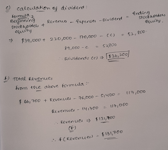 Stockholders c) calculation of dividend: formula I Beginning Ending 1 Revenues – Expenses – Dividend stockholders & - Equity.