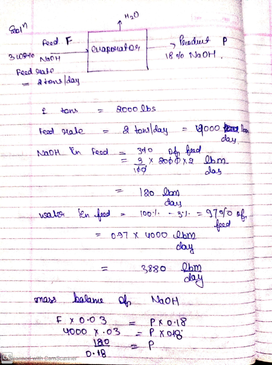 H₂O F Gold Quapolato Product P 18 do NaOH food F Bup-to NAOH Feed Dale a tons/day tons 2000 lbs feed rate a tons day. ooo tor