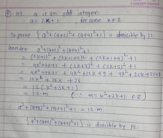 GOLDEN TOUCH a is an add integen To move 1 0+ Cat2 ca+ is divisible b |2 onider ata 2 12-m aCd is divisible by l2
