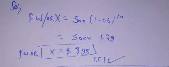 Fw/oRX = Soo (1.06) lo - Soox 1.79 Fworlx =$895] Colc