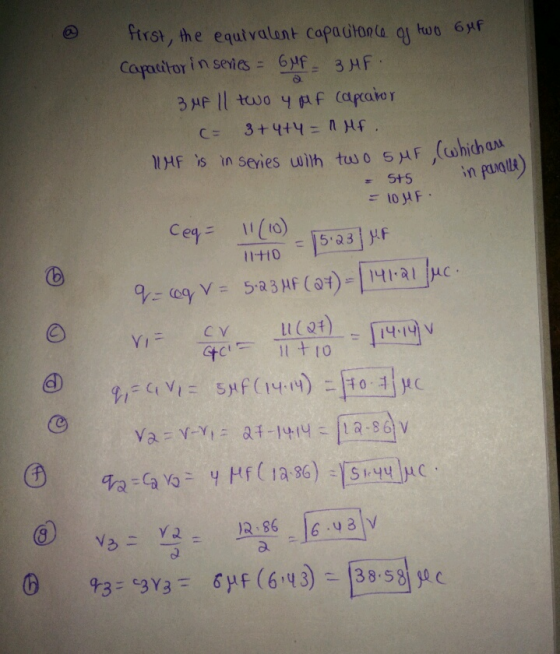 @ first, the equivalent capacitance of two out Capacitor in series = GMF 3MF. 3 uF 11 two y af capcaior = 3+4+4=nMf. WF is in