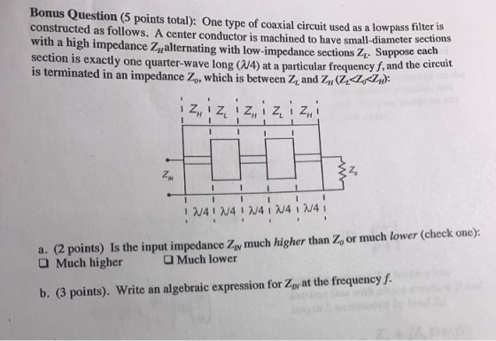 Bonus Question (5 points total): One type of coaxial circuit used as a lowpass Tiles constructed as follows. A center conduct