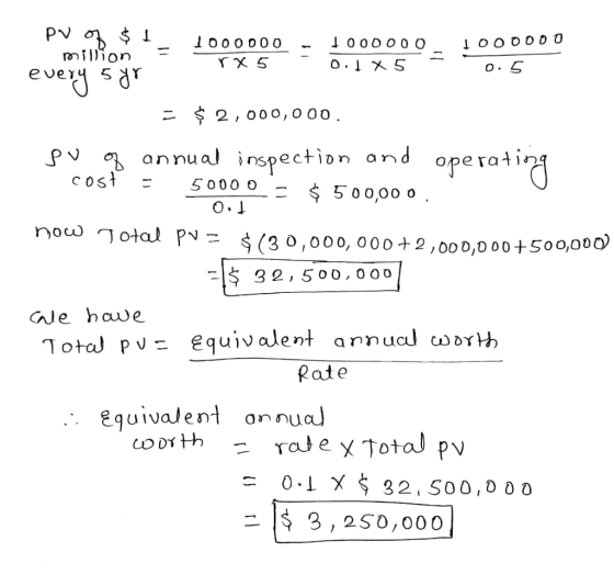 pv oz $ 1 - 1000000 - 1000000 1000000 - 1000000 = million rx 5 0.1 x 5 every syr - - 1000000 0.5 = $ 2,000,000 pu of annual i