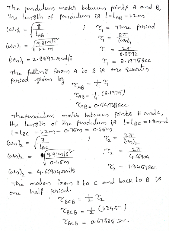 9.81ml Icon), 1.2 m 2 27 2.8592 ? ole -AB The pendulum moves betweens points A and B, the length of pendulum is L=LAB = 1.2m.