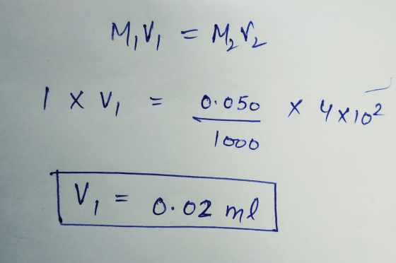 M,V, = M₂ V2 I Xv, = 0.050 X 4X102 1000 TV, = 0.02 me